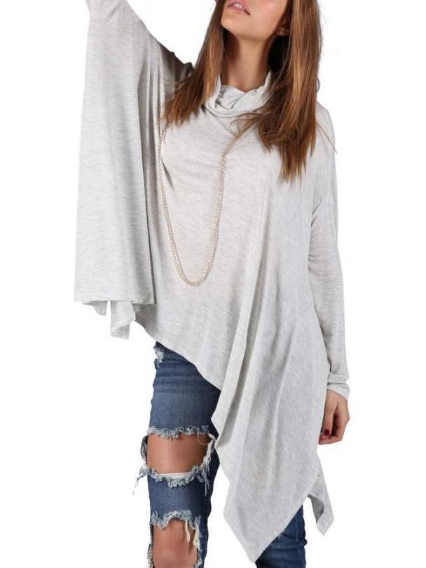 Romwe Turtleneck Long Sleeve Dolman T-shirt