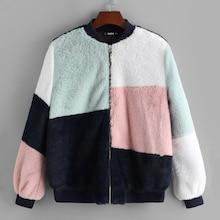 Romwe Cut And Sew Faux Fur Zip Up Coat