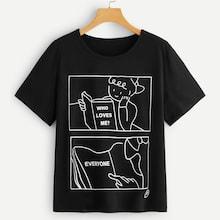 Romwe Plus Cartoon Print Tee