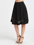 Romwe Black Laser Cutout Hem Box Pleated Skirt