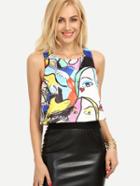 Romwe Multicolor Abstract Painting Print Crop Tank Top