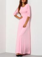 Romwe Elbow Sleeve Maxi Pink Dress