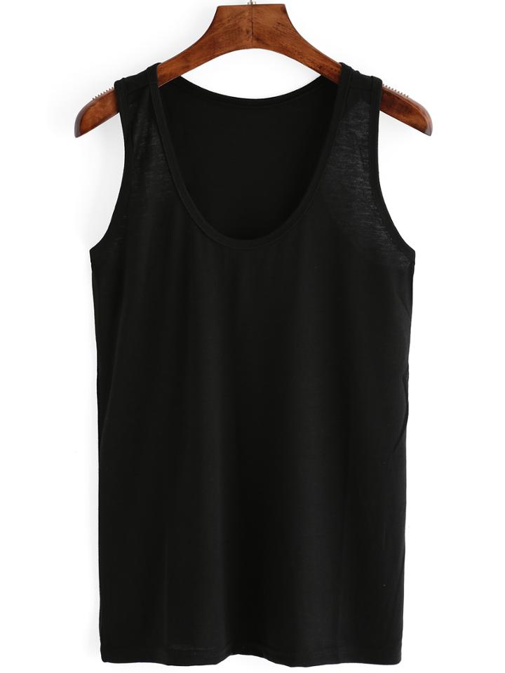 Romwe Scoop Neck Black Tank Top