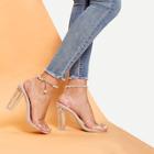 Romwe Faux Pearl Beaded Ankle Strap Heels