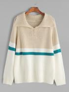 Romwe Color Block Raglan Sleeve Button Sweater