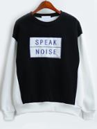 Romwe Long Sleeve Letter Embroidered Color-block Sweatshirt