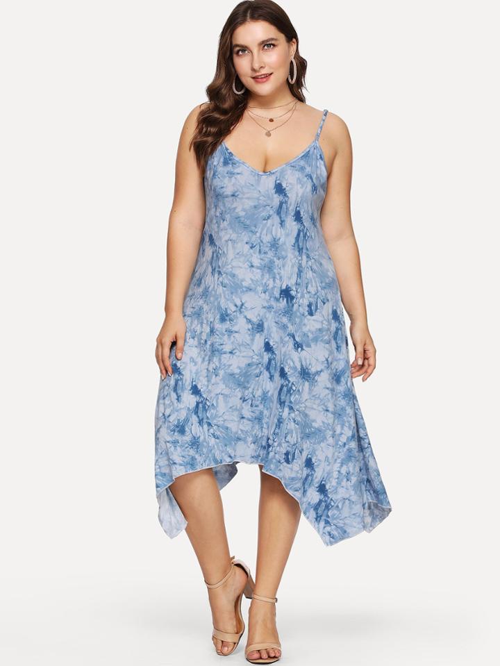 Romwe Tie Dye Asymmetrical Hem Cami Dress