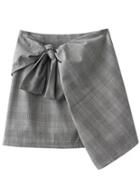 Romwe Grey Plaid Zipper Skirt With Tie