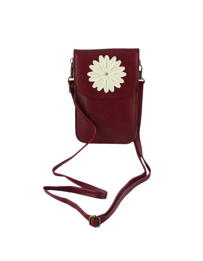 Romwe Winered Cute Flower Pu Card Bag