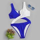 Romwe Two Tone Cut-out Lace-up Swimsuit