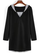 Romwe Hooded Black Sweatshirt Dress