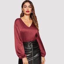 Romwe V-neck Lantern Sleeve Satin Top