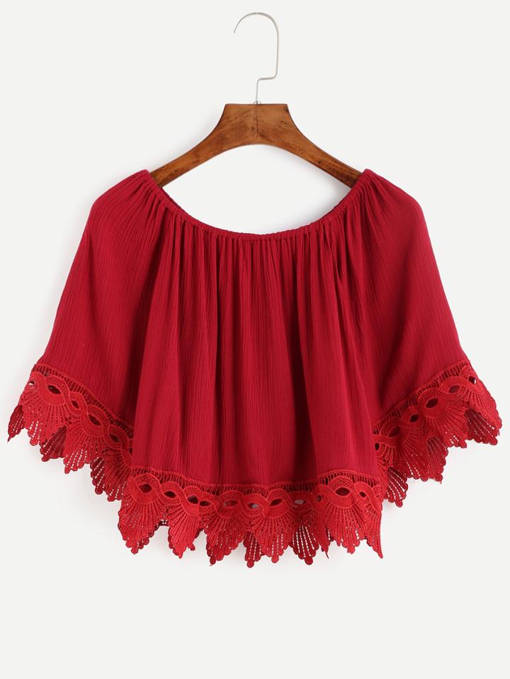 Romwe Red Crochet Trim Off The Shoulder Top