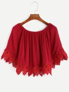 Romwe Red Crochet Trim Off The Shoulder Top