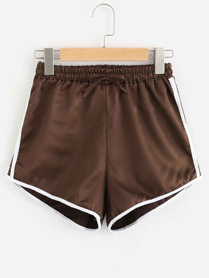 Romwe Contrast Striped Tape Drawstring Side Shorts