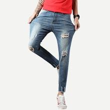 Romwe Guys Raw Hem Ripped Wash Jeans