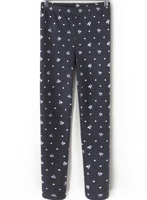 Romwe Polka Dot Mickey Print Dark Grey Legging