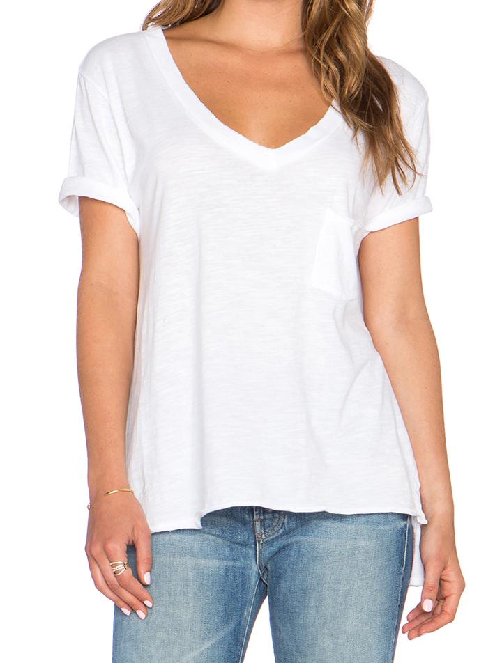 Romwe White V Neck Short Sleeve Loose T-shirt