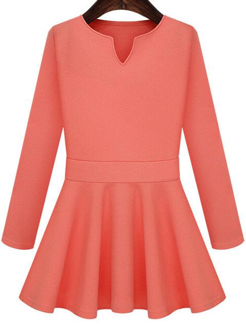 Romwe V Neck Pleated Flouncing Orange Dress