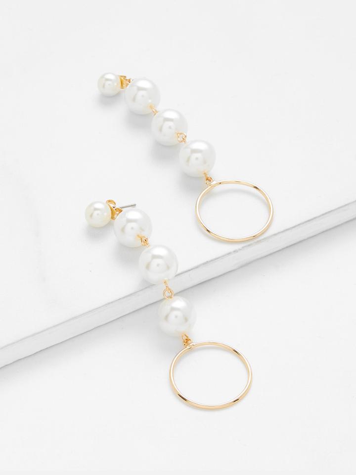 Romwe Faux Pearl Design Drop Earrings With Ring