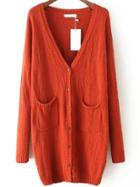 Romwe Long Sleeve Buttons Red Cardigan