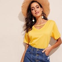 Romwe V-cut Front Solid Tee