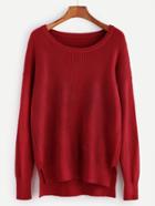 Romwe Red Ribbed Knit Slit High Low Sweater