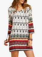 Romwe Multicolor Split Tie Neck Tribal Print Dress