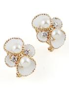 Romwe White Pearl Gold Stud Earrings