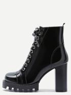 Romwe Black Patent Leather Cap Toe Topstitch High Heel Boots