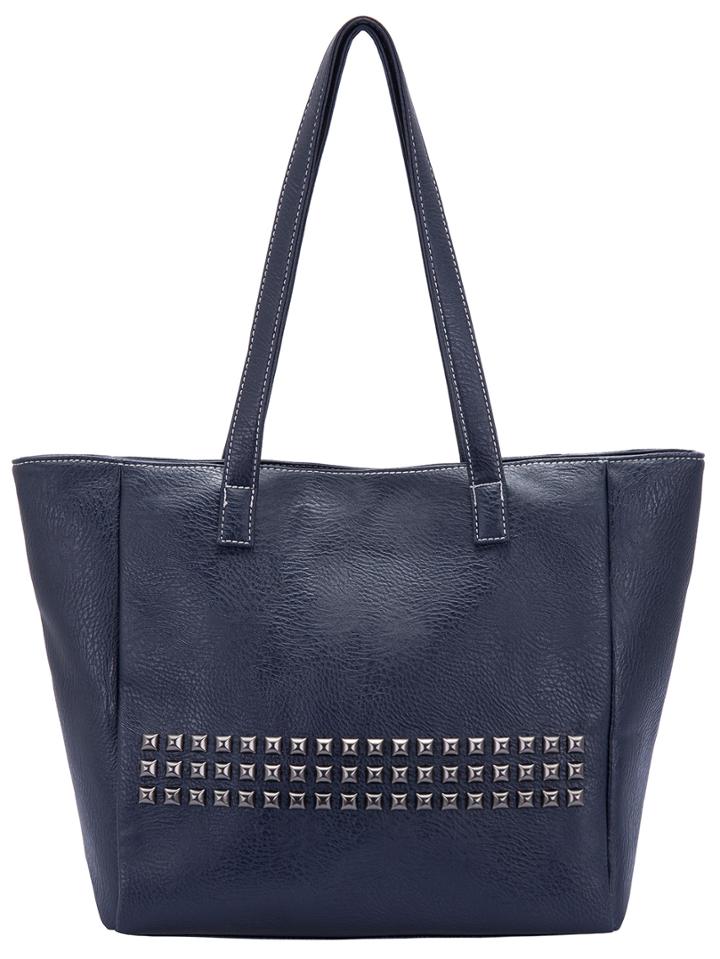 Romwe Blue Zipper Studded Pu Bag
