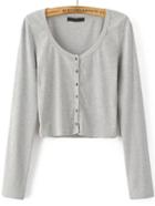 Romwe Grey Round Neck Button Up Crop Cardigan