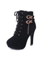 Romwe Double Zipper Side Lace Up Heels