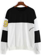 Romwe Letter Embroidered Black White Sweatshirt