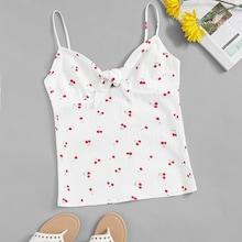 Romwe Knot Front Cherry Print Cami Top