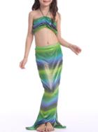 Romwe Metallic Color Panel 3pcs Mermaid Swimwear