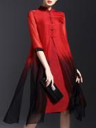 Romwe Red Collar Split Midi Dress