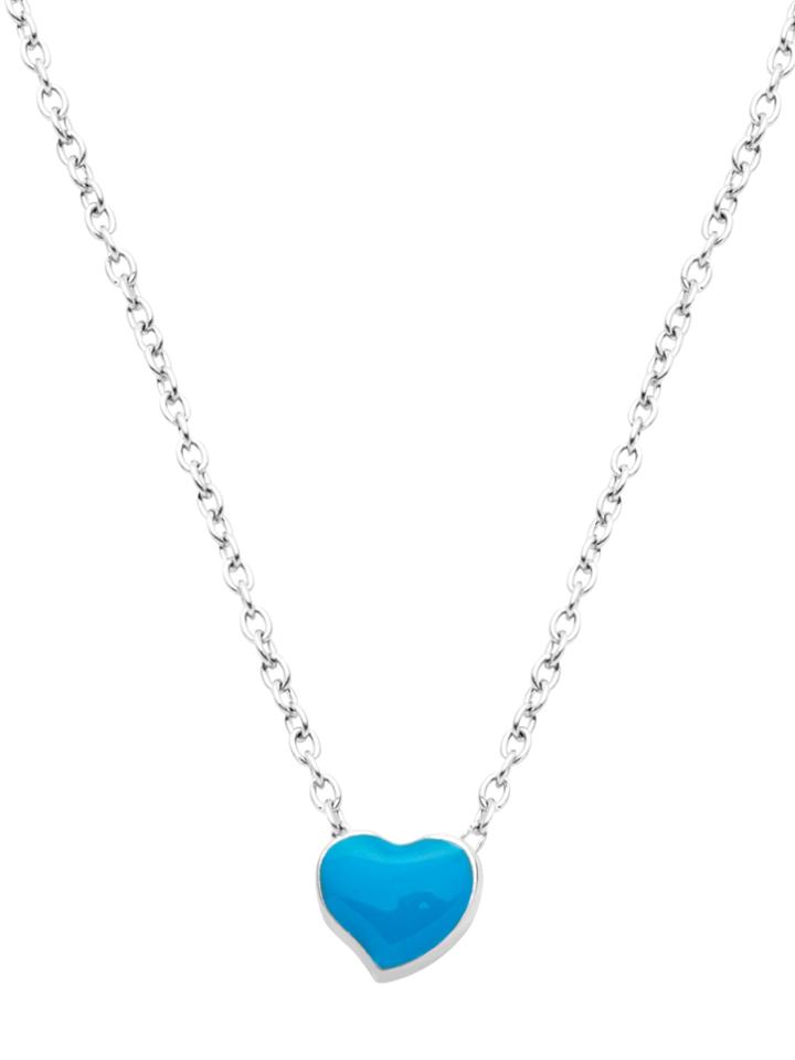 Romwe Silver Plated Blue Heart Pendant Necklace