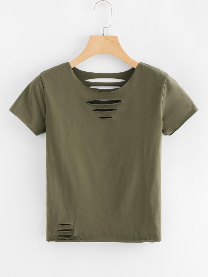 Romwe Ripped Basic T-shirt