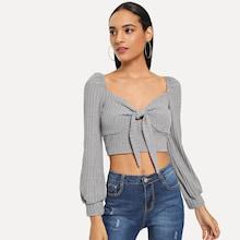 Romwe Solid Knot Front Crop Top