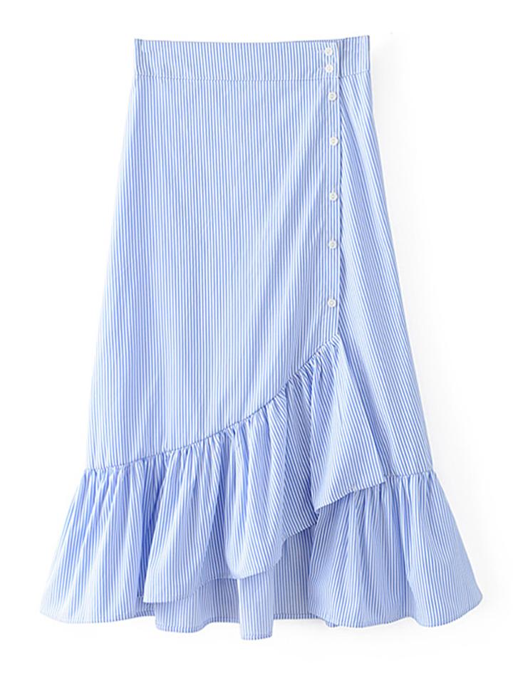 Romwe Pinstripe Ruffle Tiered Skirt