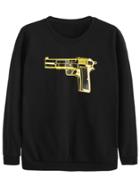 Romwe Black Gun Print Sweatshirt