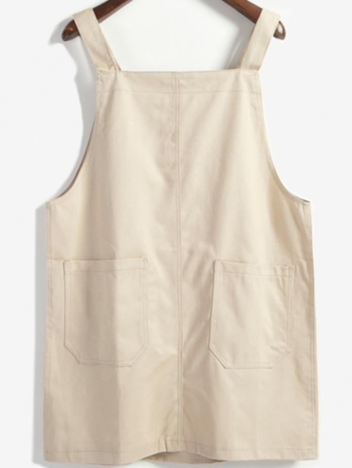 Romwe Strap With Pocket Khaki Dress