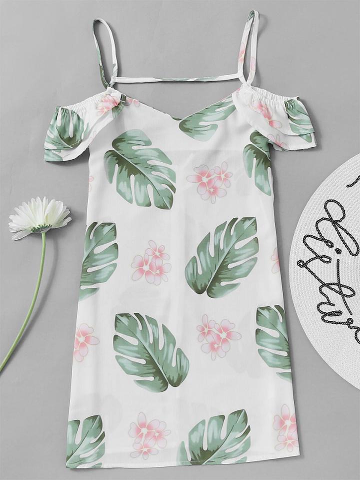 Romwe Open Shoulder Printed Random V Back Dress