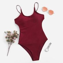 Romwe Backless Seam Trim One Piece Swimsuit