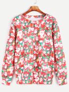 Romwe Santa Claus Print Long Sleeve Sweatshirt