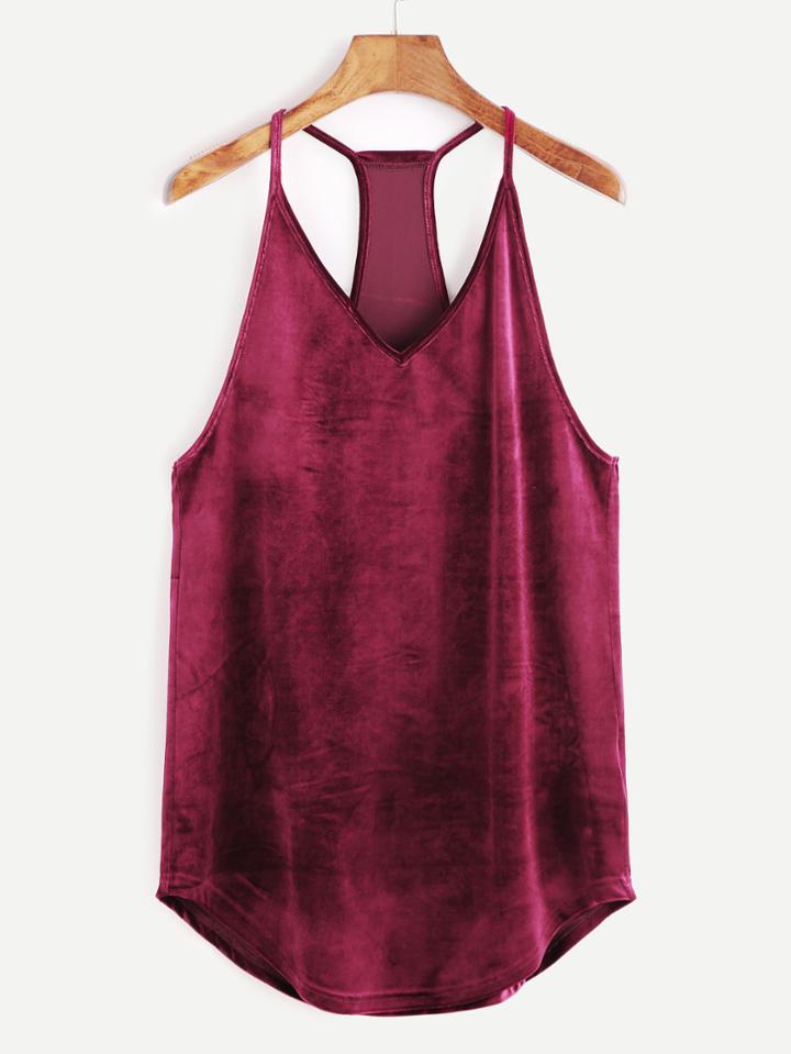 Romwe Burgundy Racerback Velvet Cami Top