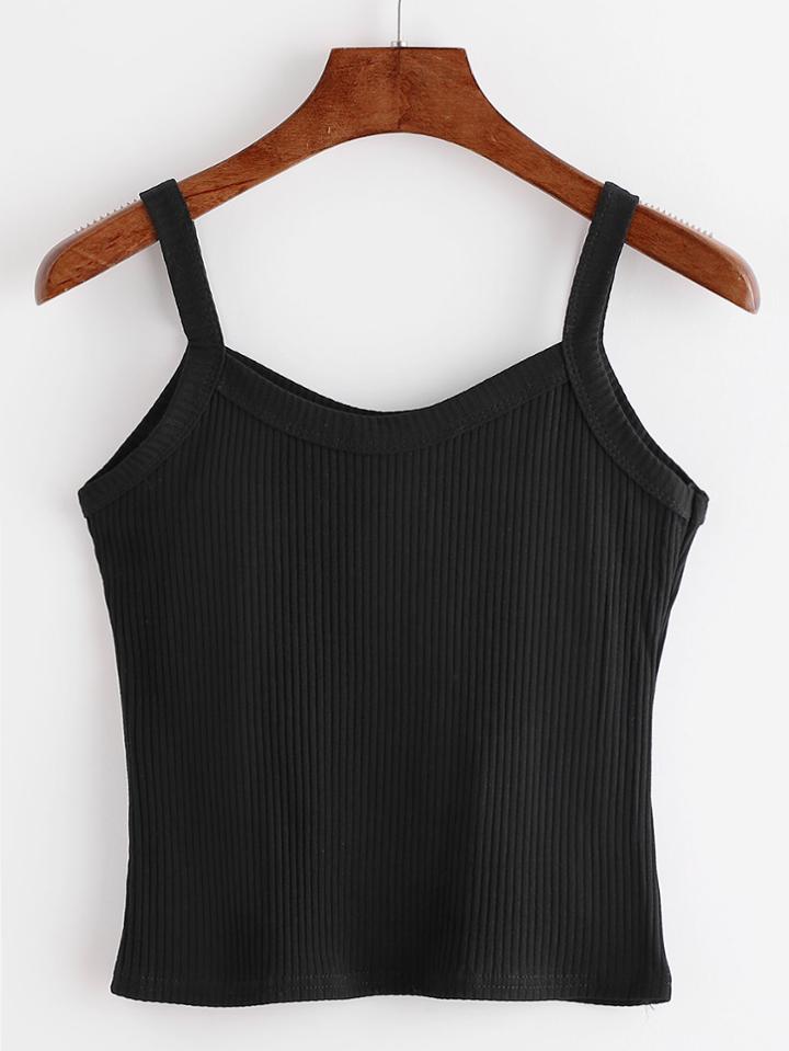 Romwe Black Ribbed Tank Top