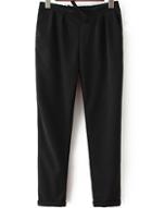 Romwe Drawstring Cuffed Slim Black Pant