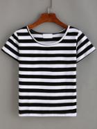 Romwe Basic Striped T-shirt - Black